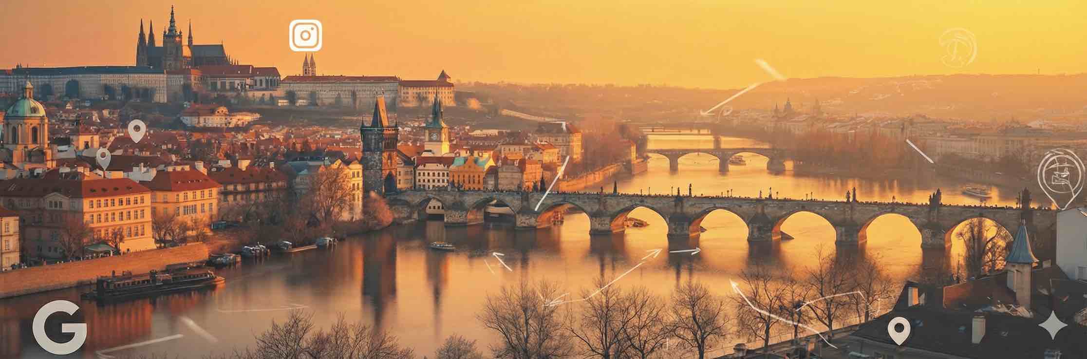 Sunset view of Charles Bridge in Prague 